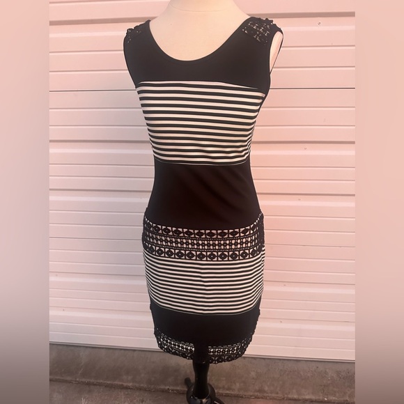 Gianni Bini Striped Black and White Midi Dress - Picture 1 of 6